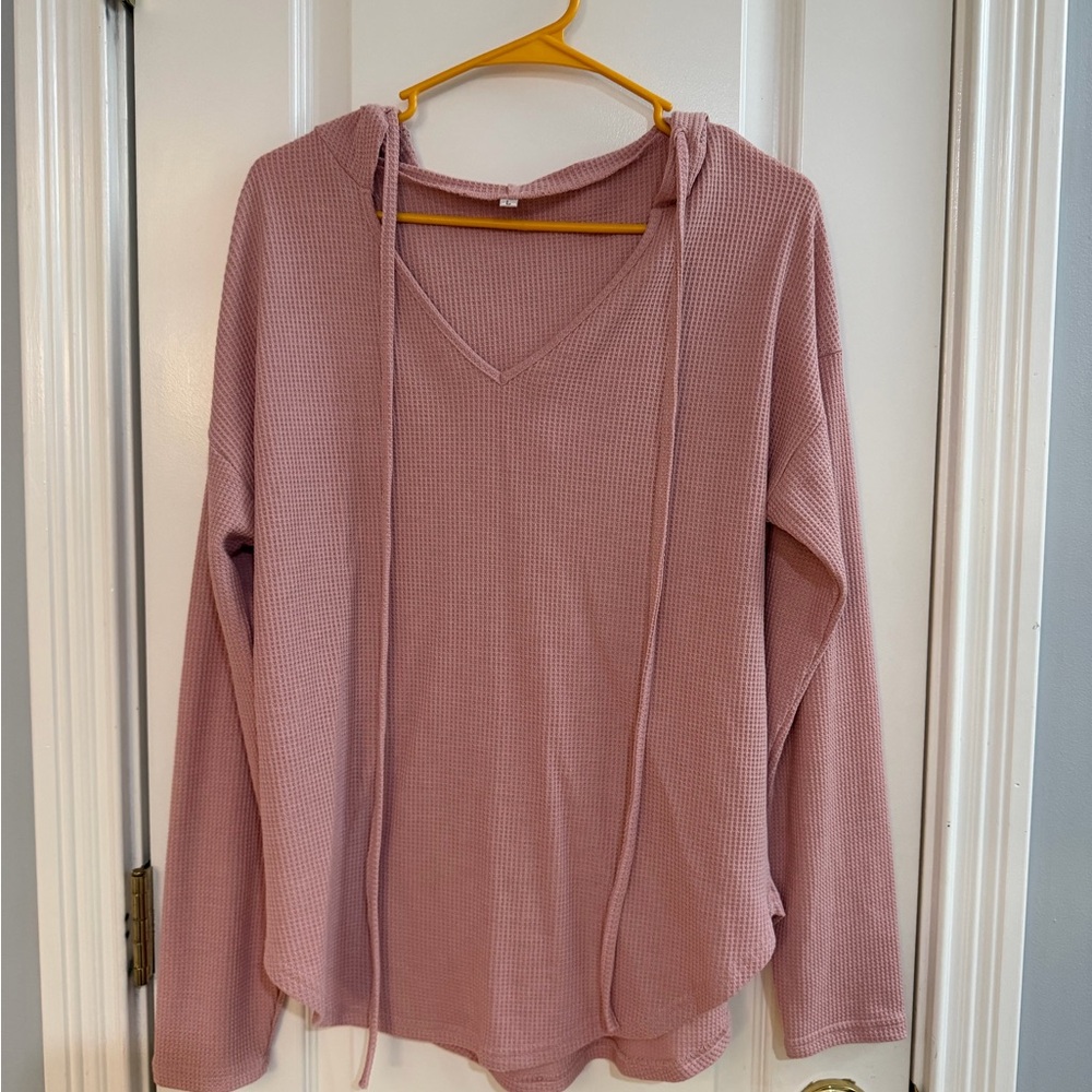 Cozy Mauve V-Neck Hoodie Sweatshirt